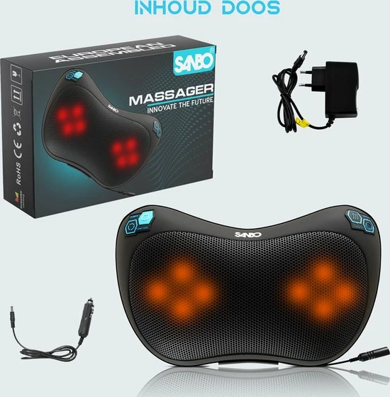 Sanbo Draadloos Massagekussen WL20 ? Massage Apparaten ? Warmte Functie Met Infrarood - Voor Thuis En Auto - Shiatsu 8 Sanbo Draadloos Massagekussen WL20 ? Massage Apparaten ? Warmte Functie Met Infrarood - Voor Thuis En Auto - Shiatsu - Afbeelding 8