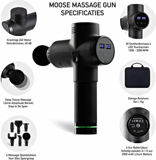 Moose - Massage Gun - Massage Gun Professioneel - Massage Gun Stil - Massage Gun Draadloos - Theragun - Massage Pistool 5 Moose - Massage Gun - Massage Gun Professioneel - Massage Gun Stil - Massage Gun Draadloos - Theragun - Massage Pistool - Afbeelding 5