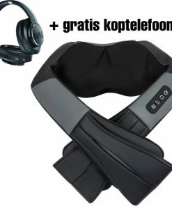 SPOMAREX. SPOMAREX - Draadloos Massagekussen - Shiatsu Massage - Incl. Draadloze Koptelefoon - Drukpunt Massage - Draadloos Te Gebruiken - Zwart/grijs - Massage Kussen