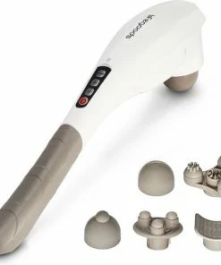 LifeGoods Massage Apparaat - Nek En Rug - Draadloos - 5 Opzetstukken - Wit/Grijs