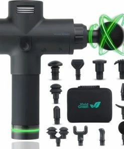 Vivid Green Massage Gun - Professioneel - Sport En Relax Massage - Draadloos - 12 Opzetstukken - Zwart