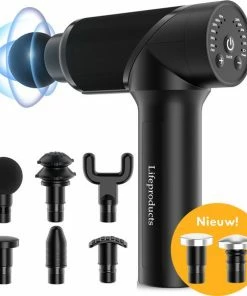 Lifeproducts Massage Gun PRO Inclusief 6+2 Opzetstukken - Massage Gun Professioneel - Massage Pistool - Met Opbergzak - Zwart