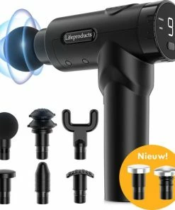 Lifeproducts Massage Gun ELITE - 6+2 Opzetstukken - Massage Gun Professioneel - Massage Pistool - Met Opbergzak - Zwart