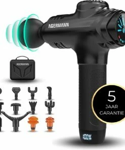 AGERMANN - Massage Gun - 12 Opzetstukken - Touchscreen - Professioneel - Sport Massage Apparaat - Theragun - 3300 Mah - Zwart