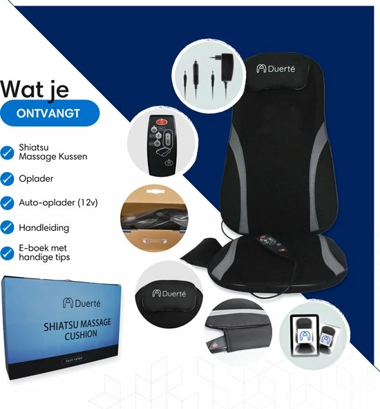 Duerté - Shiatsu Massagekussen Nek En Rug Incl. Infrarood - Massage Stoel Met Vibratie - Inklapbaar En Draagbaar 8 Duerté - Shiatsu Massagekussen Nek En Rug Incl. Infrarood - Massage Stoel Met Vibratie - Inklapbaar En Draagbaar - Afbeelding 8