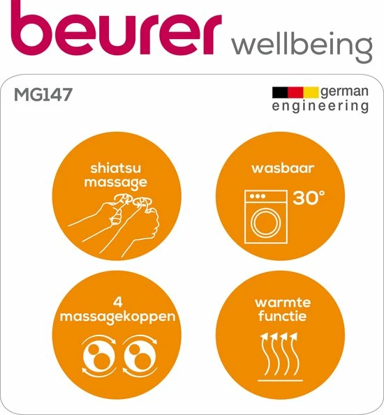 Beurer MG147 Infrarood Shiatsu Massagekussen - Afstandsbediening 10 Beurer MG147 Infrarood Shiatsu Massagekussen - Afstandsbediening - Afbeelding 10
