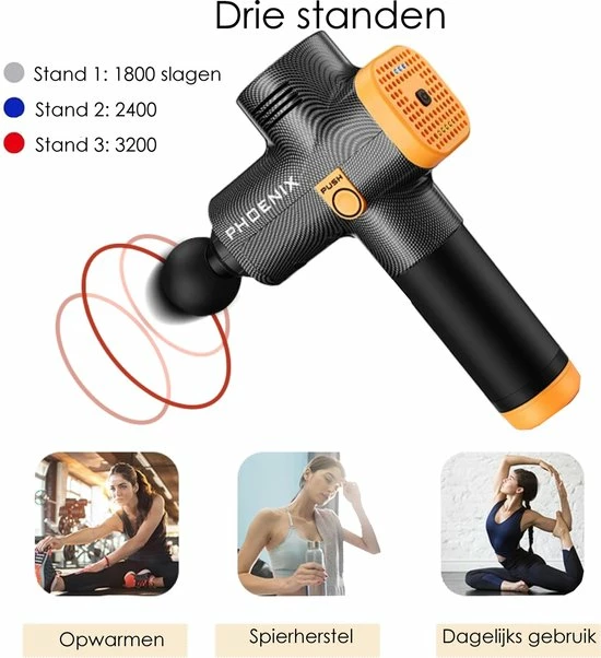 Massage Gun - Massage Apparaat ? Phoenix A2 ? 4 Opzetstukken ? Professioneel ? 3200 RPM! 3 Massage Gun - Massage Apparaat ? Phoenix A2 ? 4 Opzetstukken ? Professioneel ? 3200 RPM! - Afbeelding 3