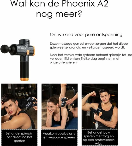 Massage Gun - Massage Apparaat ? Phoenix A2 ? 4 Opzetstukken ? Professioneel ? 3200 RPM! 12 Massage Gun - Massage Apparaat ? Phoenix A2 ? 4 Opzetstukken ? Professioneel ? 3200 RPM! - Afbeelding 12