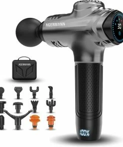 AGERMANN - Massage Gun - 12 Opzetstukken - Touchscreen - Professioneel - Sport Massage Apparaat - Theragun - 3300 Mah - Grijs