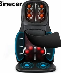 Binecer MP1.2 Shiatsu Massagestoel Met Massagekussen ? Massage Stoel Met Rollende Kneedmassage ? Instelbare Warmtefunctie ? Met Nekmassage, Rugmassage - Zwart