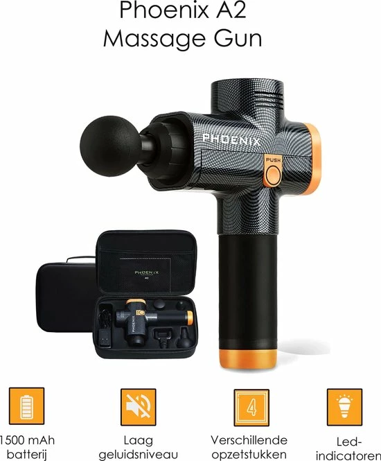 Massage Gun - Massage Apparaat ? Phoenix A2 ? 4 Opzetstukken ? Professioneel ? 3200 RPM! 1 Massage Gun - Massage Apparaat ? Phoenix A2 ? 4 Opzetstukken ? Professioneel ? 3200 RPM!