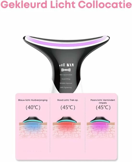 Homezie Huidverjongingsapparaat - Led Gezichtsmasker - Facelift Apparaat - Anti Rimpel - Gezichtsmassage - Nekmassage 4 Homezie Huidverjongingsapparaat - Led Gezichtsmasker - Facelift Apparaat - Anti Rimpel - Gezichtsmassage - Nekmassage - Afbeelding 4